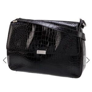 Ralph Lauren Black Crocodile-Embossed Crossbody Purse